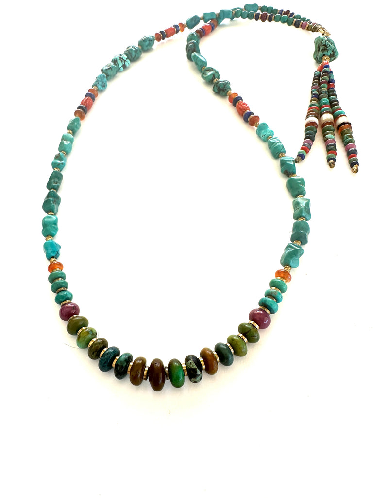 Long Turqouise Mala necklace with Tassle