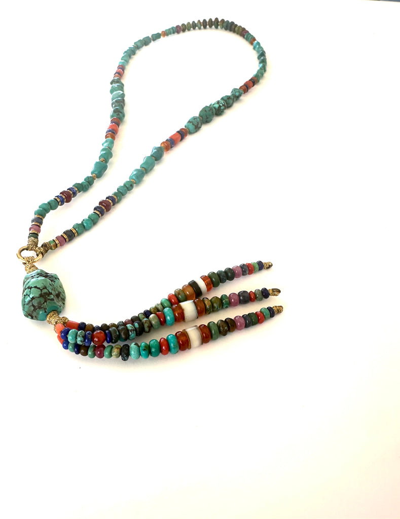 Long Turqouise Mala necklace with Tassle