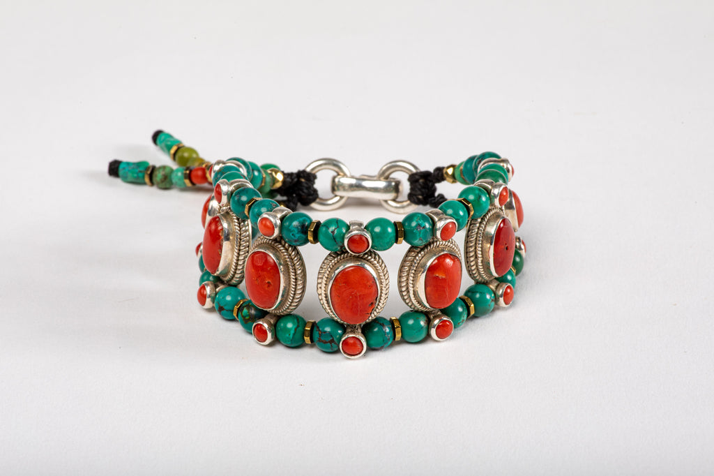 Red coral Setting Bracelet  with Turquoise