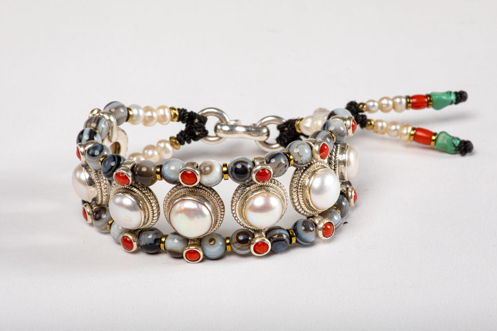 Pearls Setting Bracelet  with Agate