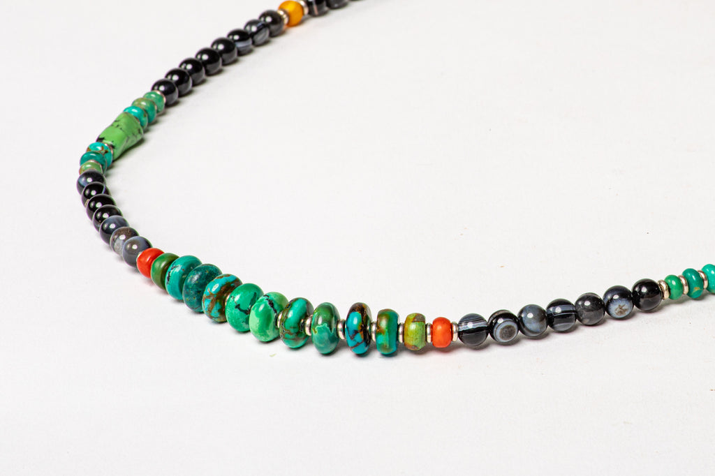 Black Agate necklace with Turqouise  center