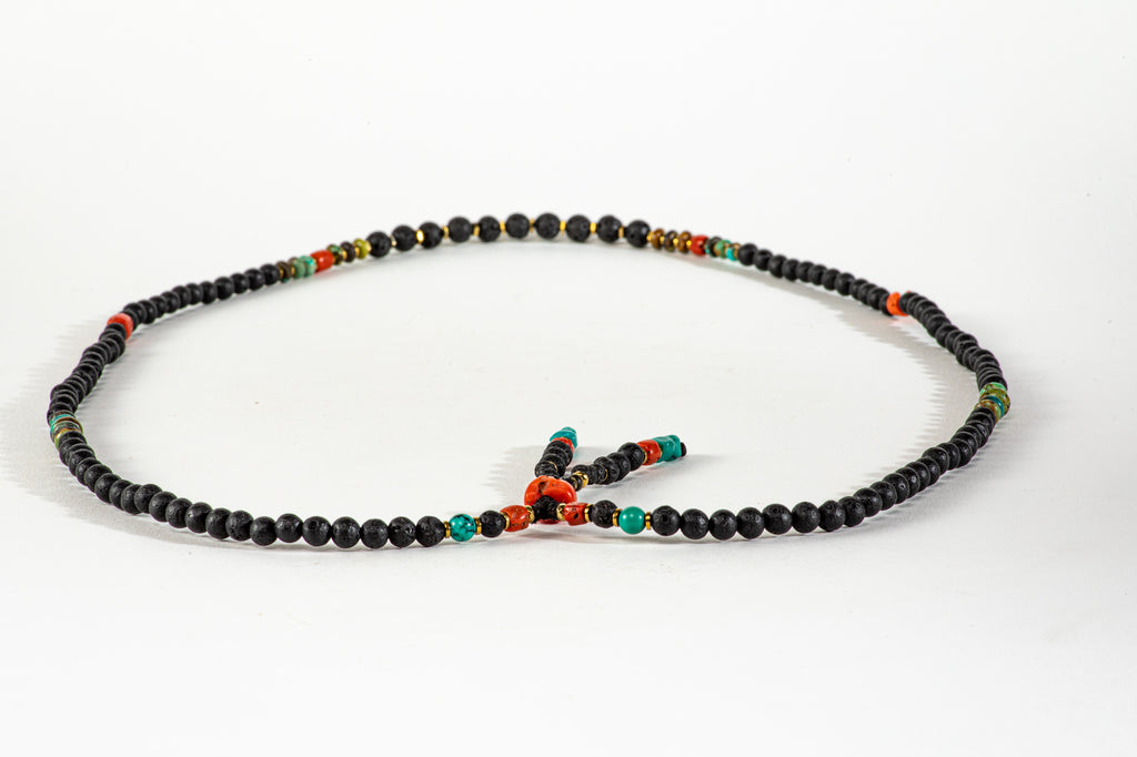 Long Lava Mala necklace with Tassle