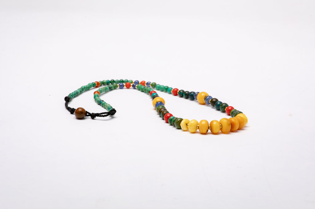 Amber and Turquoise necklace with coral and gold beads
