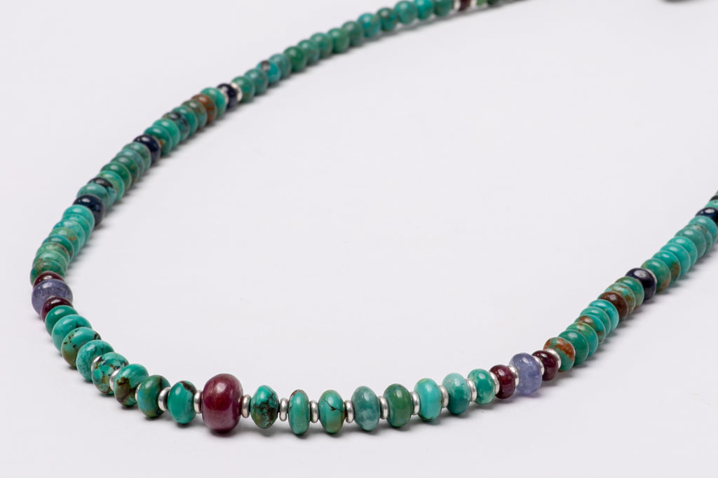 Turquoise necklace with Rubies and Sapphires