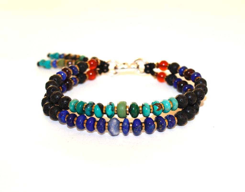 Lava beads Bracelet - Lapis Lazuli, black Tiger Eye