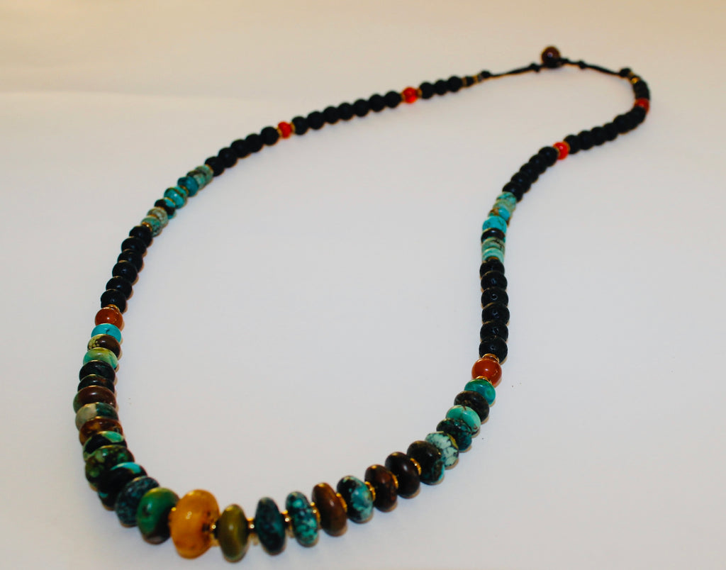 Lava necklace with Turqouise and Amber center