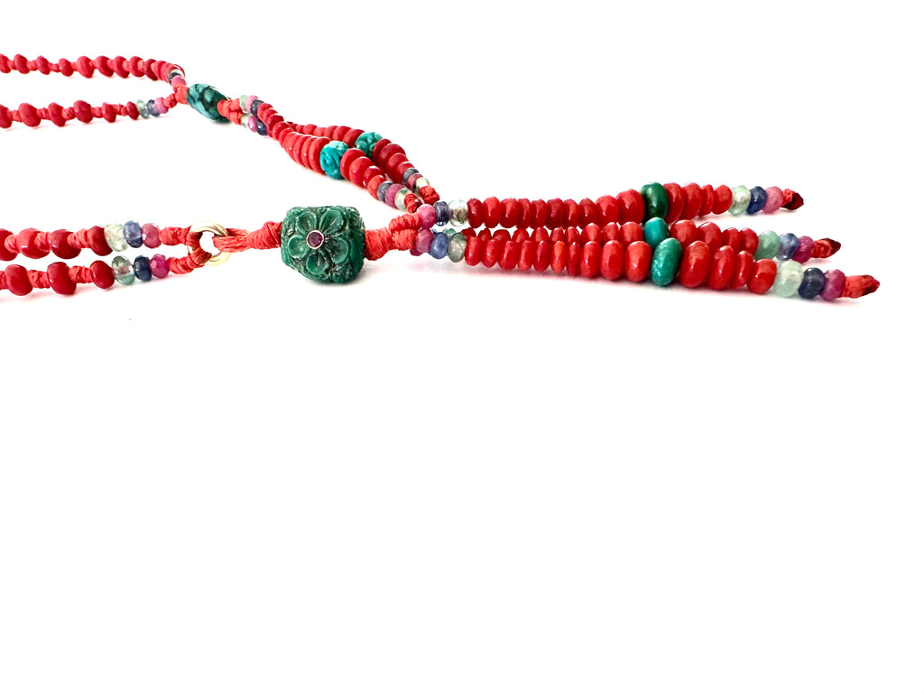 Long Red coral Mala necklace with Tassle