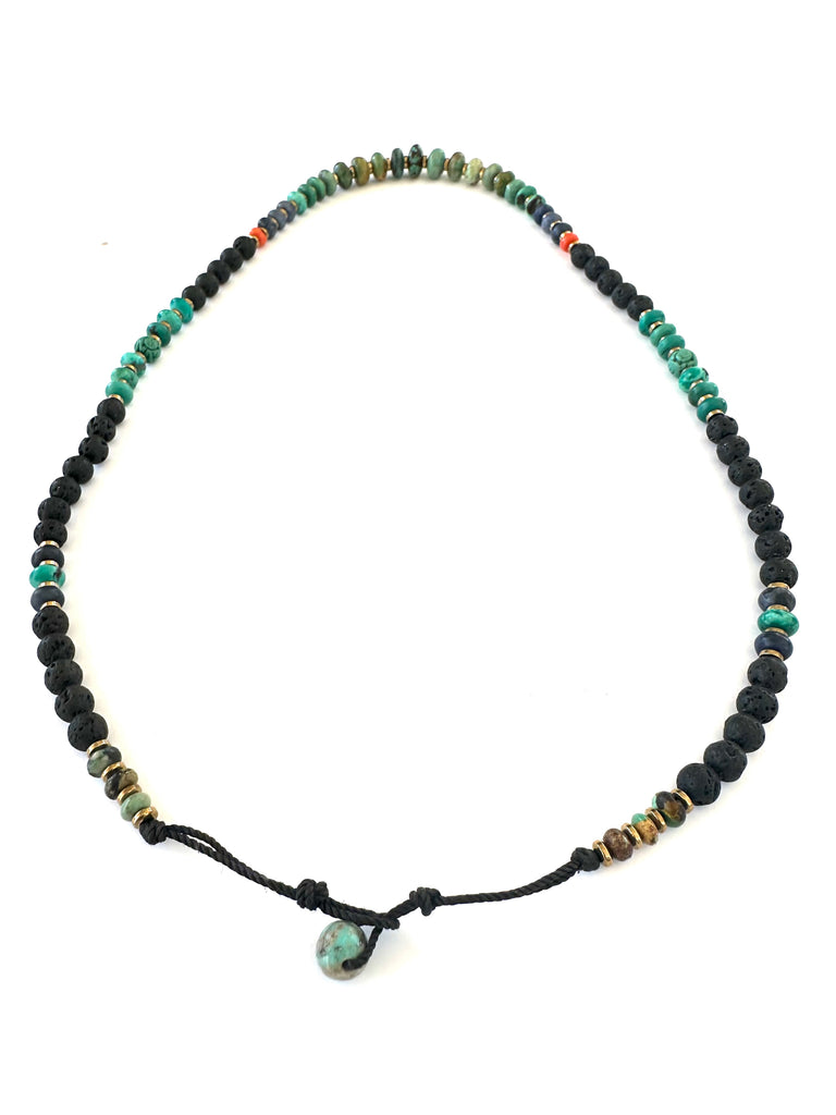Lava necklace with Turqouise center.
