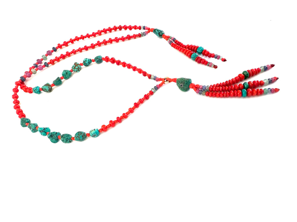 Long Red coral Mala necklace with Tassle