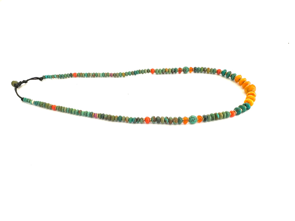 Amber center mala necklace with Turquoise