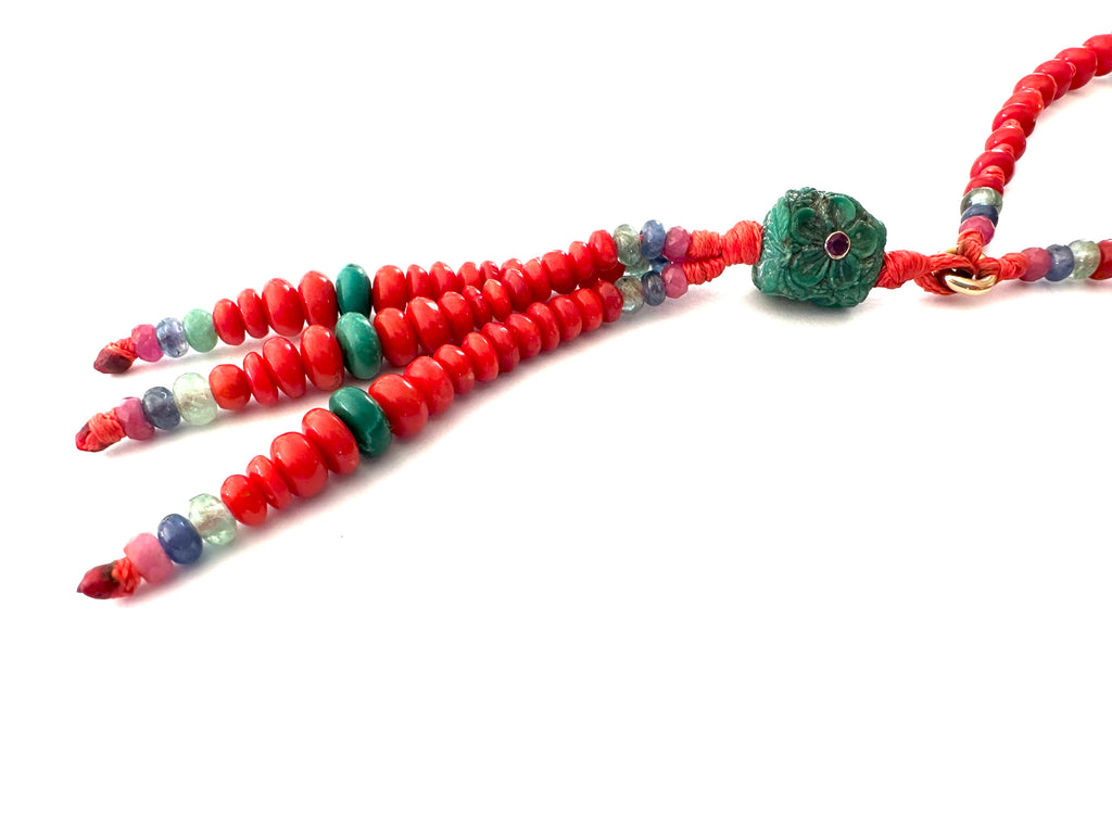 Long Red coral Mala necklace with Tassle