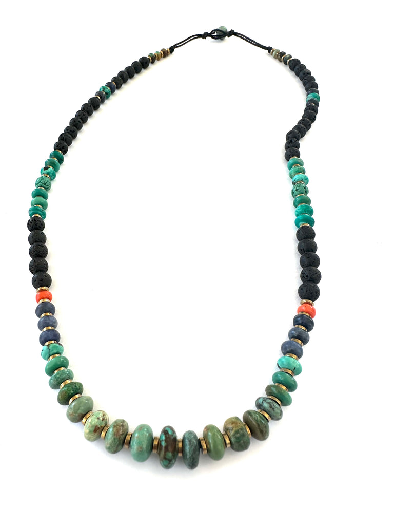 Lava necklace with Turqouise center.