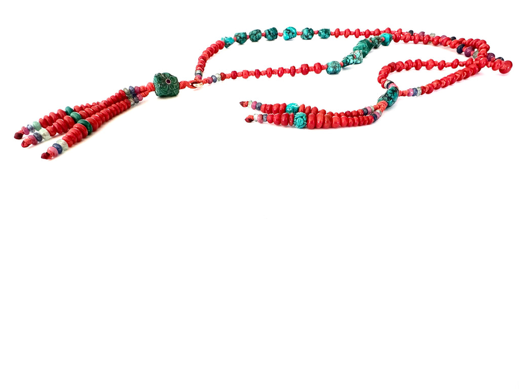 Long Red coral Mala necklace with Tassle