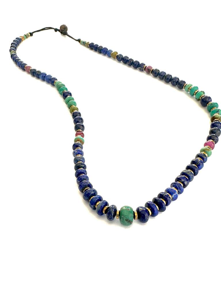 Lapis lazuli mala necklace with hematite beads