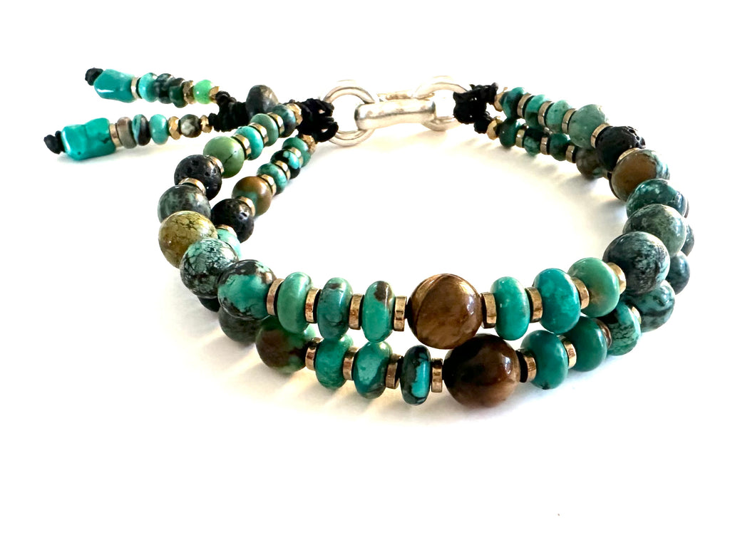 Bracelet with Turquoise Beads and tiger Eye .