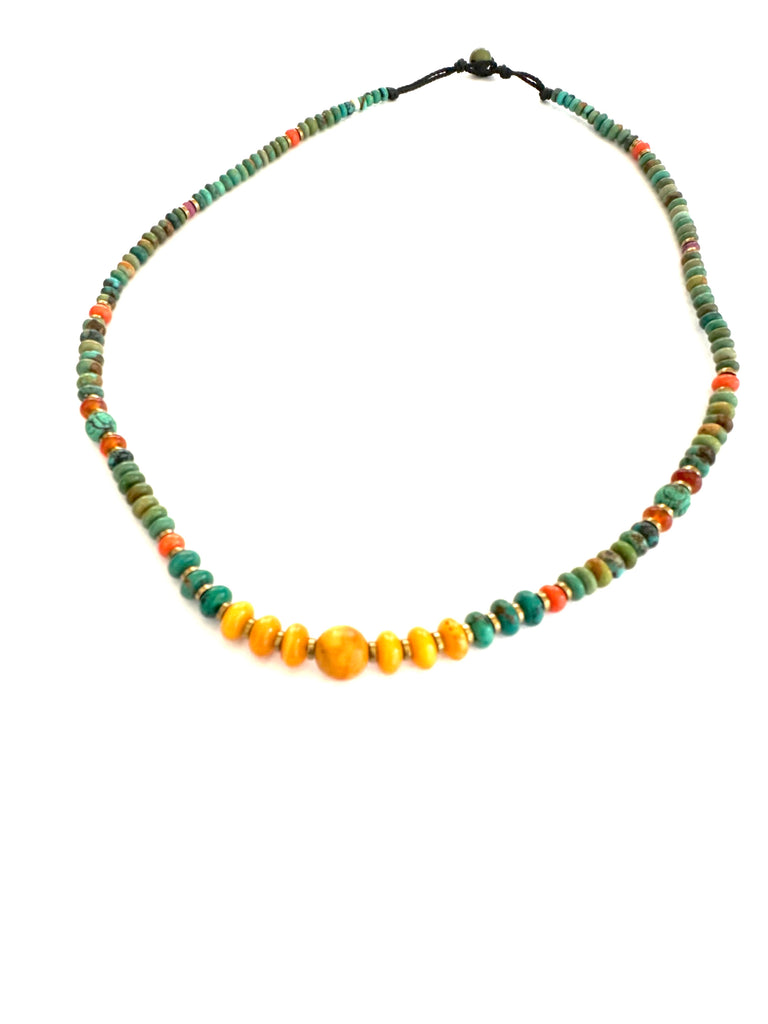 Amber center mala necklace with Turquoise