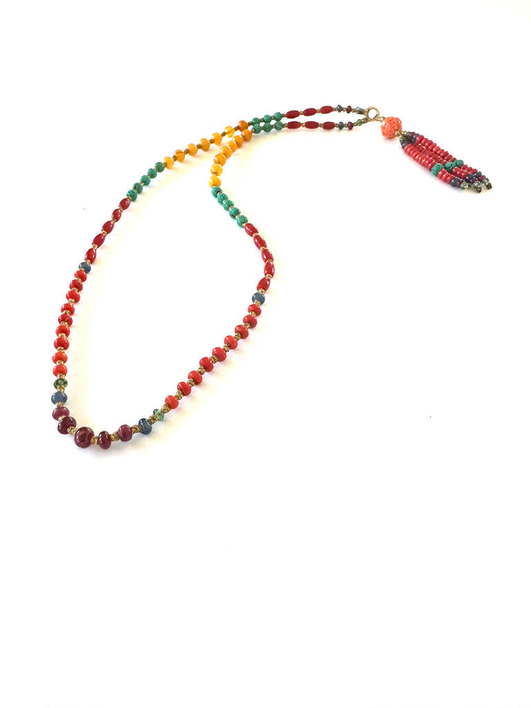 Tassel mala Necklace red coral beads.