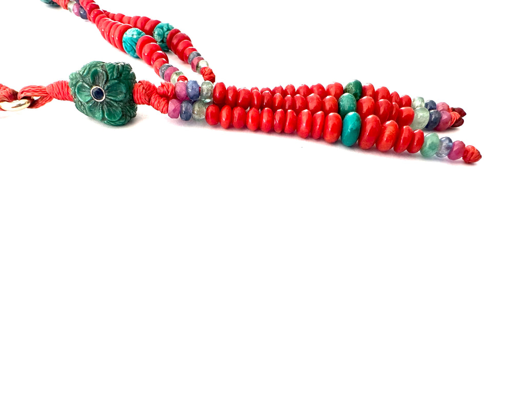 Long Red coral Mala necklace with Tassle
