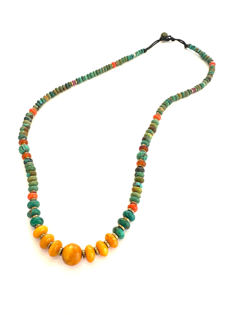 Amber center mala necklace with Turquoise