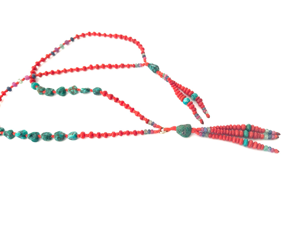 Long Red coral Mala necklace with Tassle