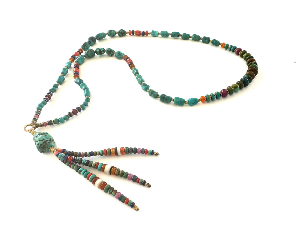 Long Turqouise Mala necklace with Tassle