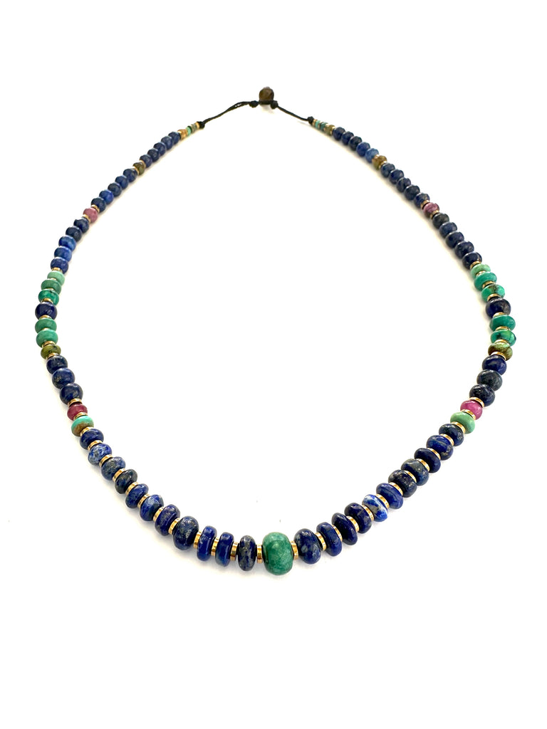 Lapis lazuli mala necklace with hematite beads