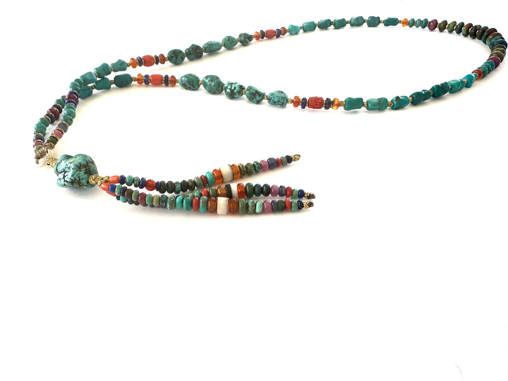 Long Turqouise Mala necklace with Tassle