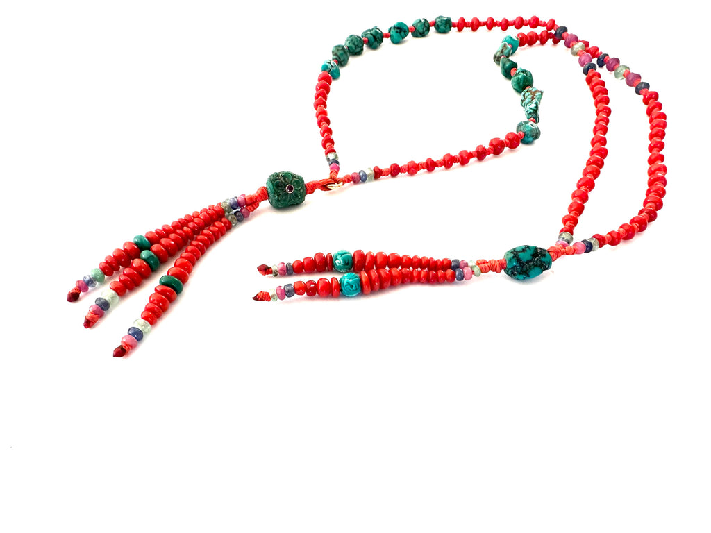 Long Red coral Mala necklace with Tassle