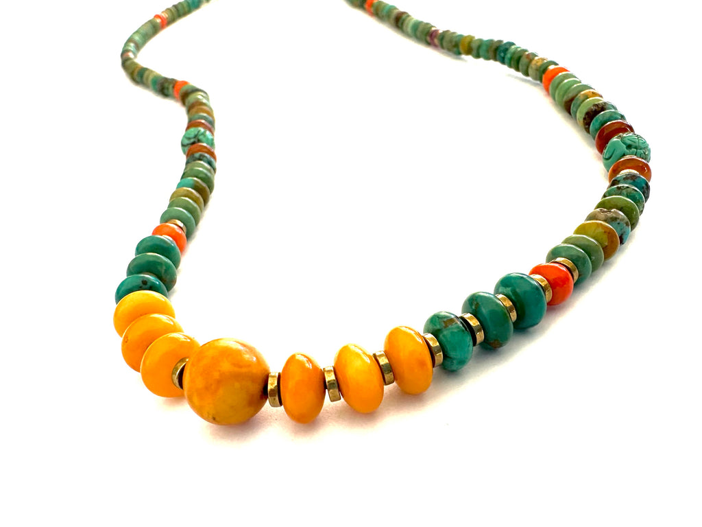 Amber center mala necklace with Turquoise