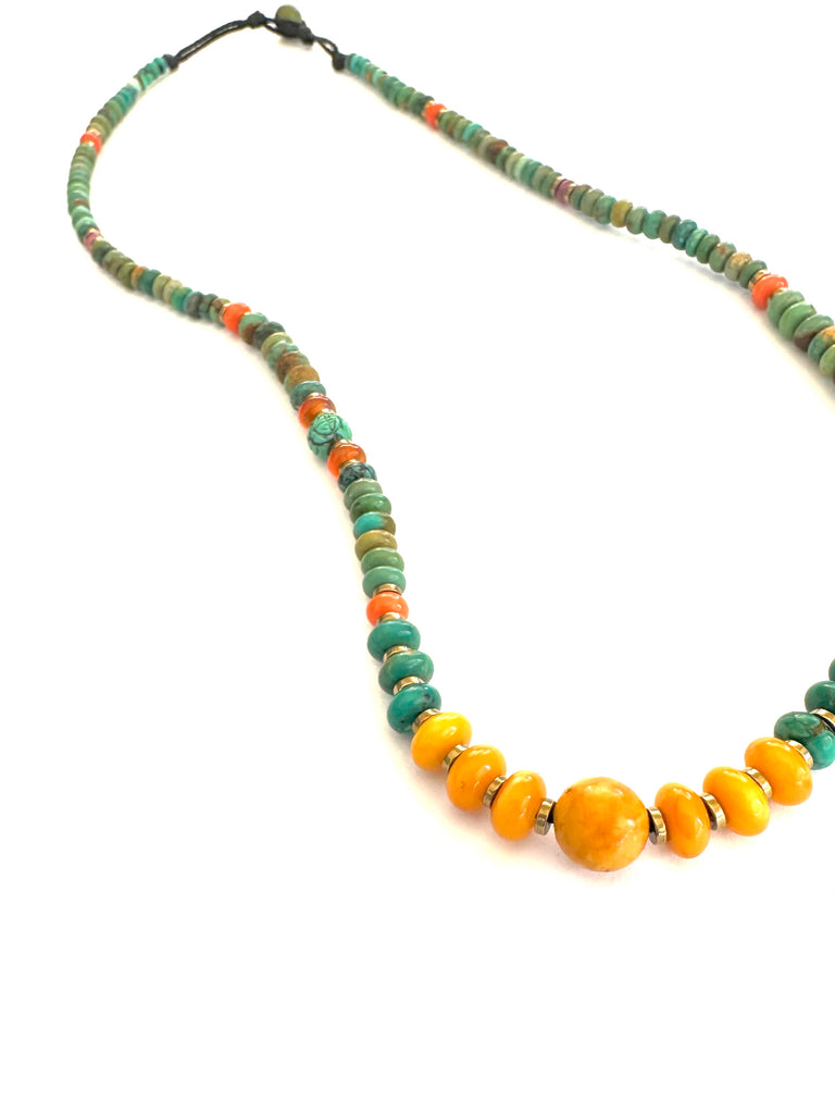 Amber center mala necklace with Turquoise