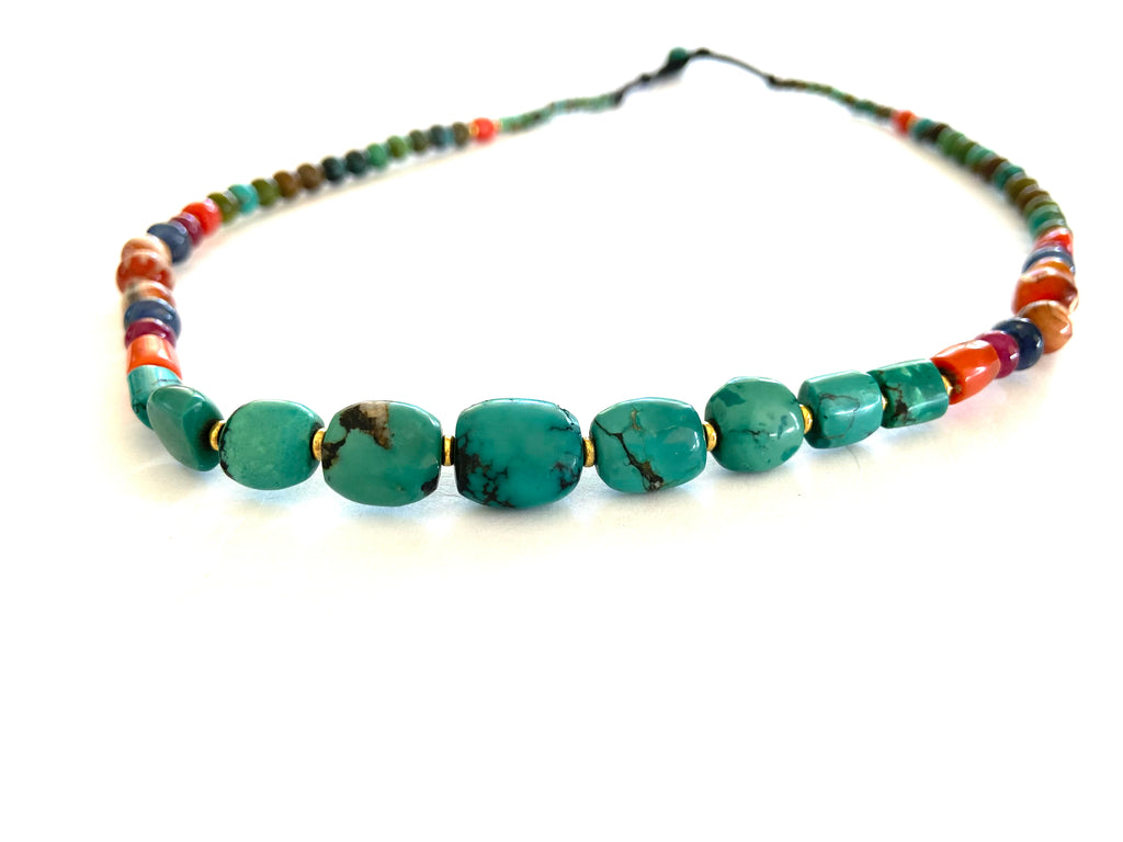 Ancient Tibetan Turquoise mala necklace with gold beads