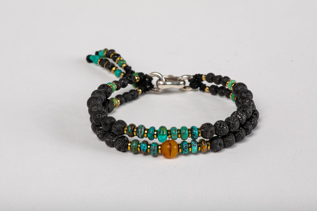 Lava beads Bracelet - Amber, Turquoise