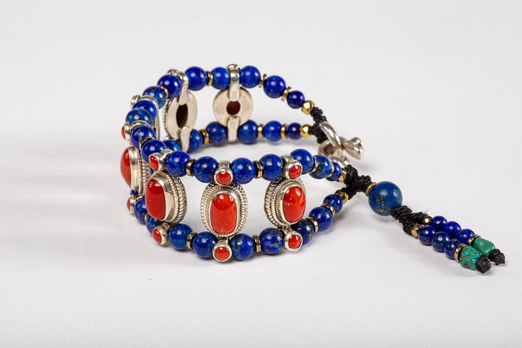 Red coral Setting Bracelet  with Lapis