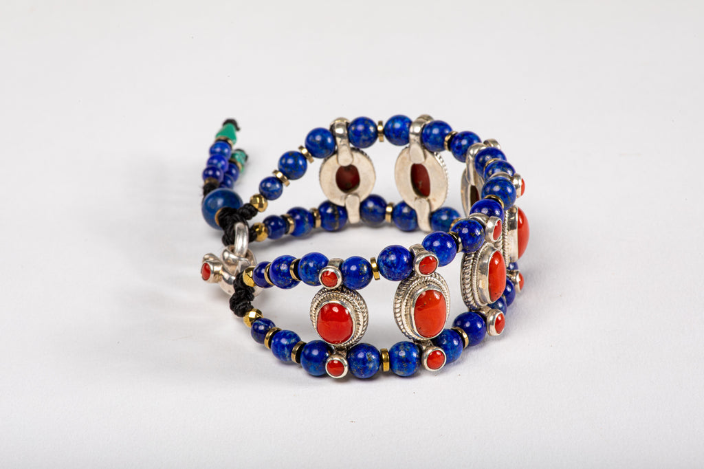 Red coral Setting Bracelet  with Lapis