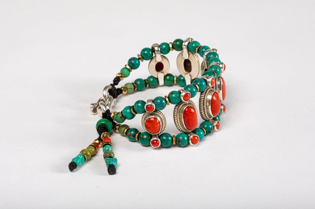 Red coral Setting Bracelet  with Turquoise