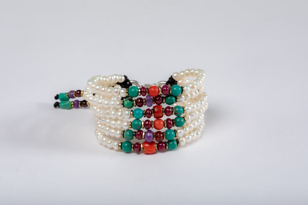 Six strings Royal Bracelet - Turquoise, Ruby, Coral