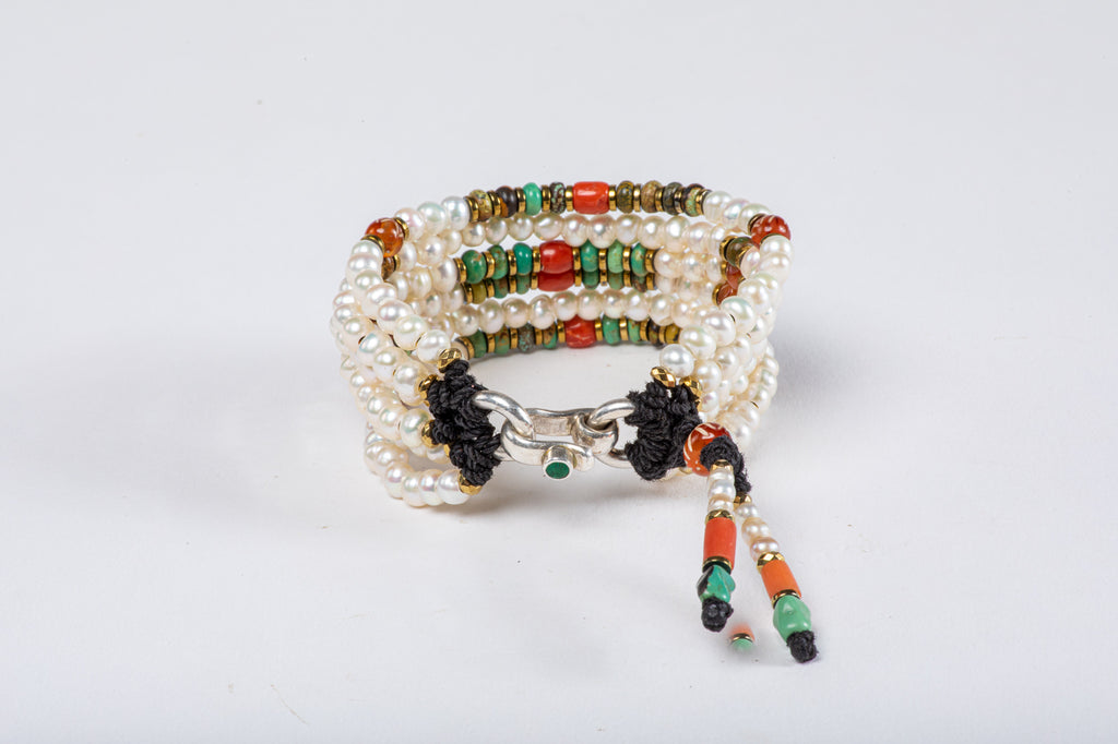 Six strings Royal Bracelet   Red Coral, Turquoise