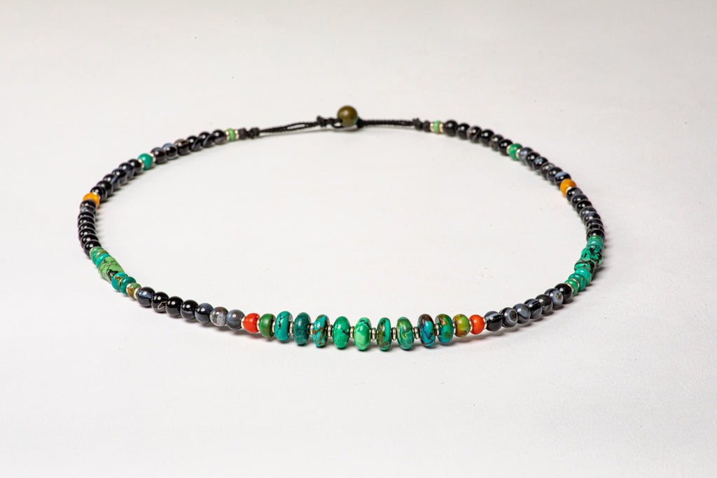 Black Agate necklace with Turqouise  center