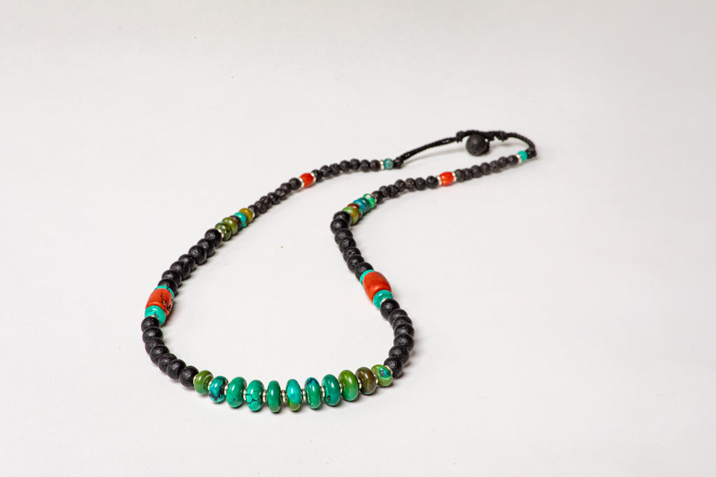Lava necklace with Turqouise  center
