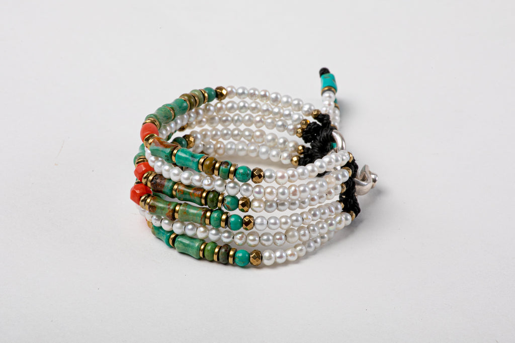 Six Strings Royal Bracelet - Turquoise Pearl Bracelet‏