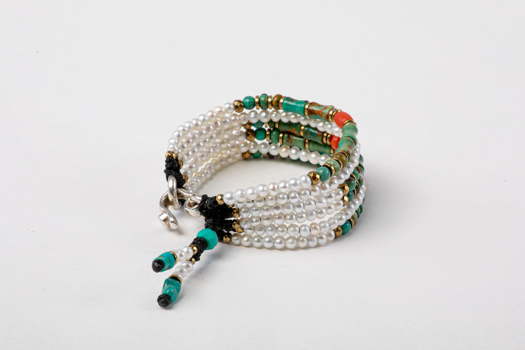Six Strings Royal Bracelet - Turquoise Pearl Bracelet‏