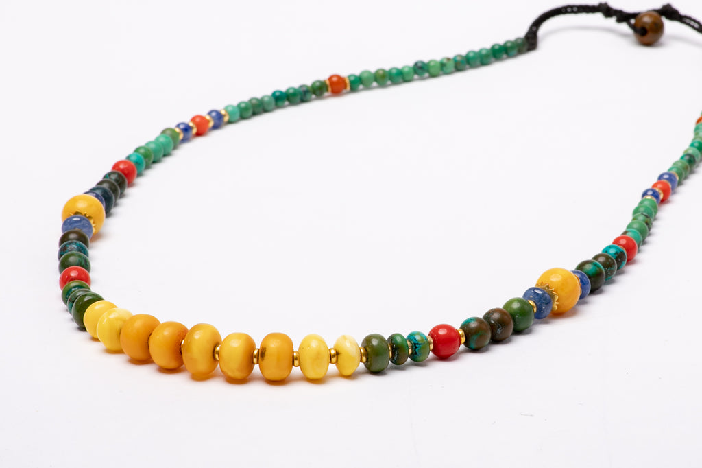 Amber and Turquoise necklace with coral and gold beads