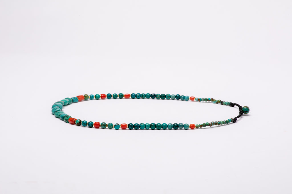 Ancient Tibetan Turquoise mala necklace with gold beads