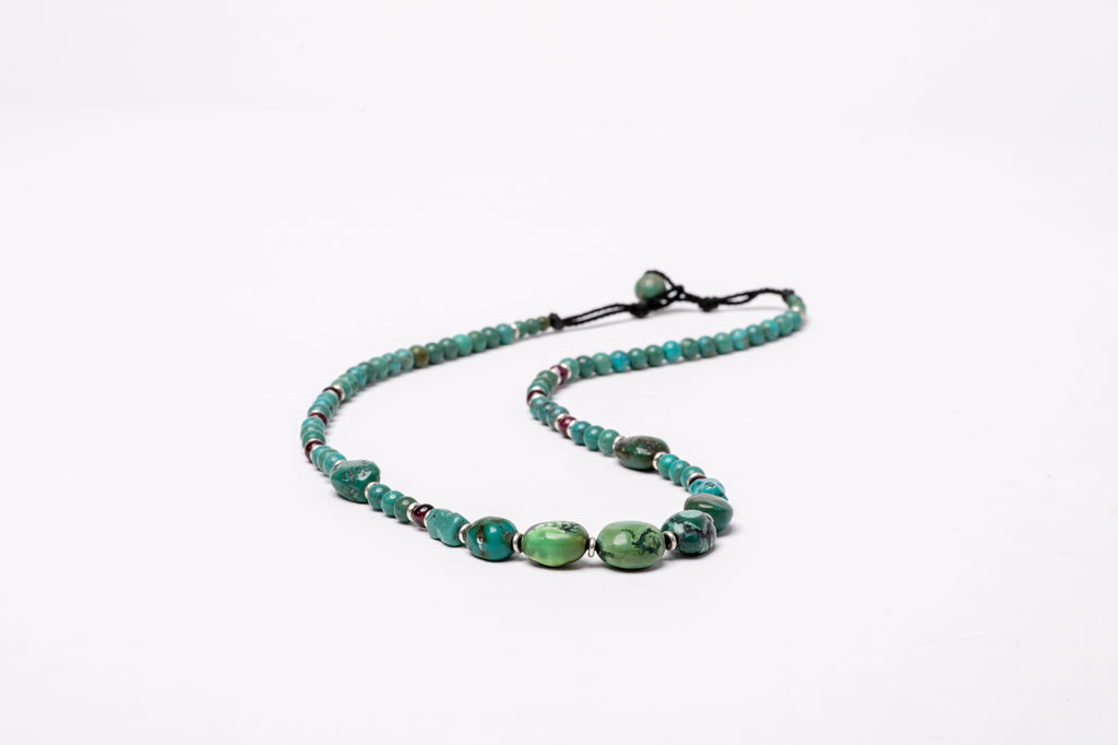 Turquoise necklace with Garnet and silver beads