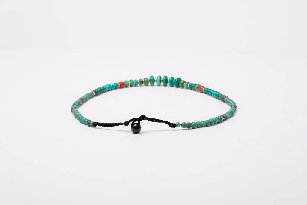 Turquoise necklace with red Coral and Ruby