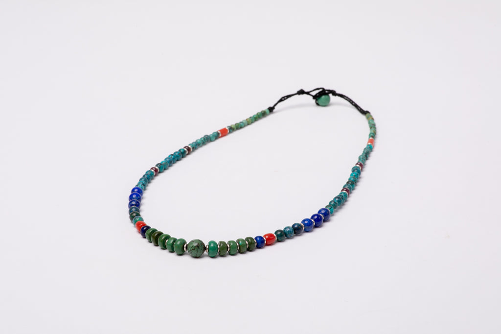 Turquoise necklace with Lapis lazuli, Coral and Garnet