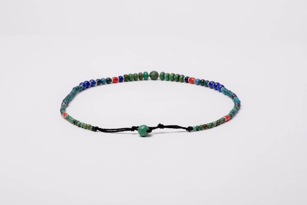 Turquoise necklace with Lapis lazuli, Coral and Garnet