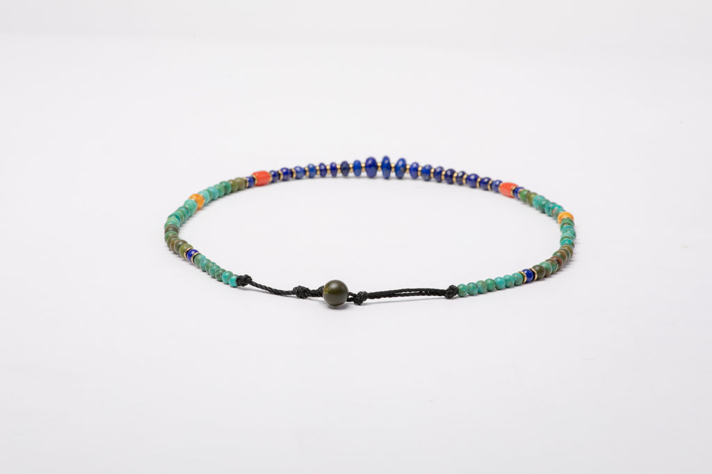Lapis lazuli mala necklace with hematite beads