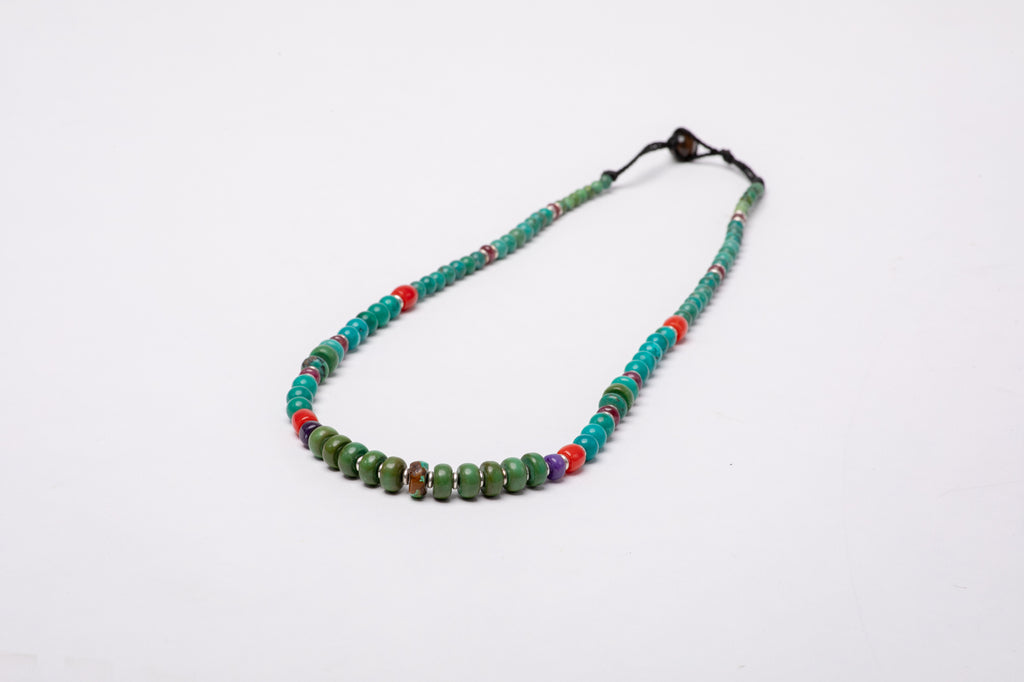 Turquoise necklace with antique coral beads and silver