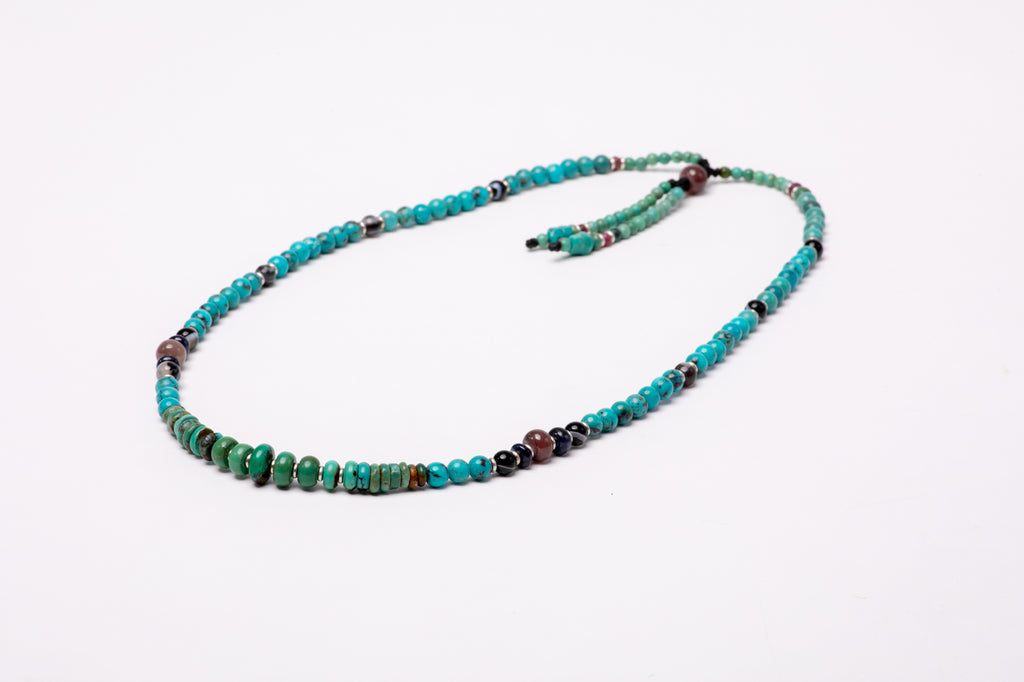 Turquoise tassel mala necklace